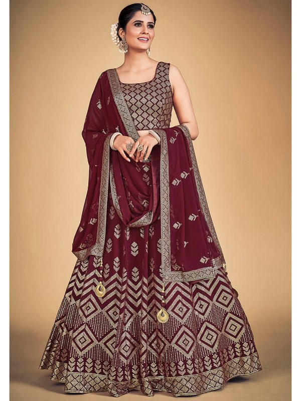 Myra Maroon Georgette Real Georgette Lehenga Choli Online