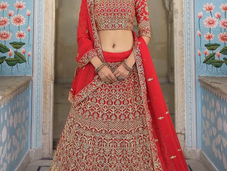 Myra Red Gorgette Embroidered Lehenga Sale