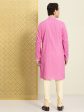 House of Pataudi Men Pure Cotton Self Striped Embroidered Thread Work Jashn Kurta on Sale