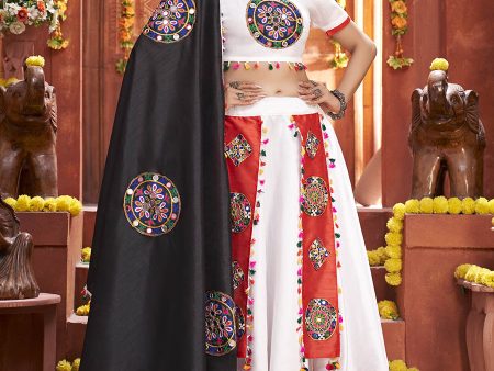 Myra White Art Silk Gamthi Work Designer Lehenga Sale