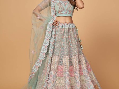 Myra Sky Blue Soft Net Heavy Embroidered Designer Lehenga Online Hot Sale