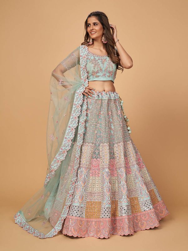 Myra Sky Blue Soft Net Heavy Embroidered Designer Lehenga Online Hot Sale