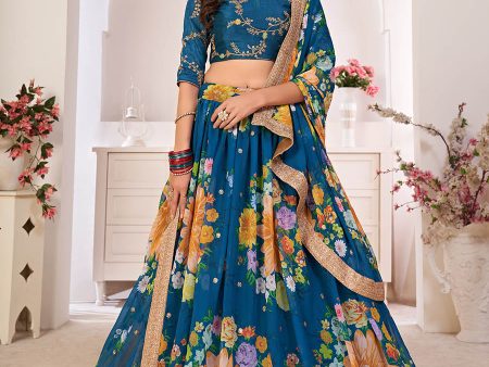 Myra Rama-Blue Digital Printed Georgette Lehanga Cheap