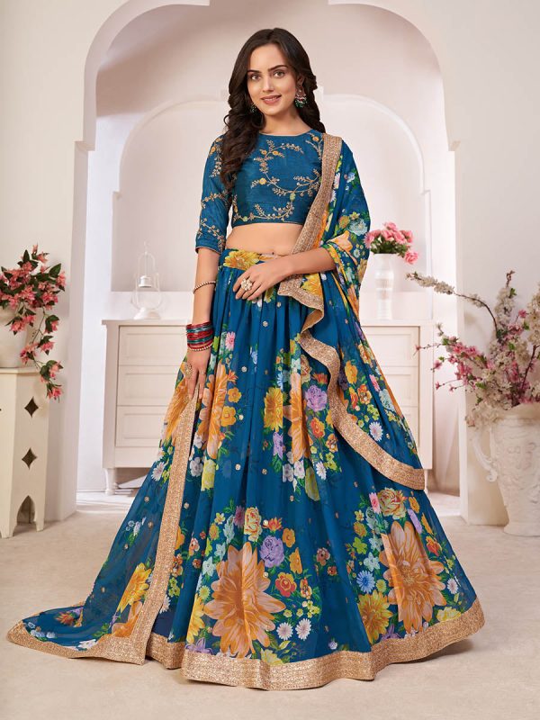 Myra Rama-Blue Digital Printed Georgette Lehanga Cheap