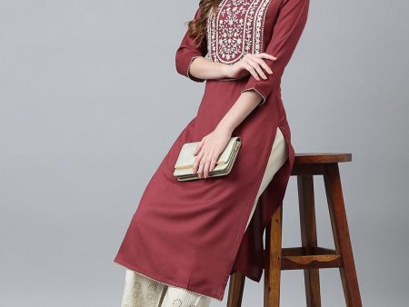 Khushal K Women Burgundy Yoke Design Kurta Online Sale