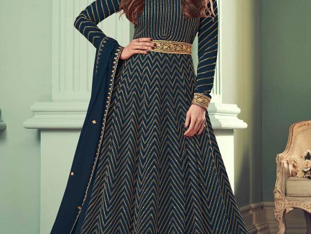 Myra Teal Real Georgette Embroidered Anarkali Suit Online now