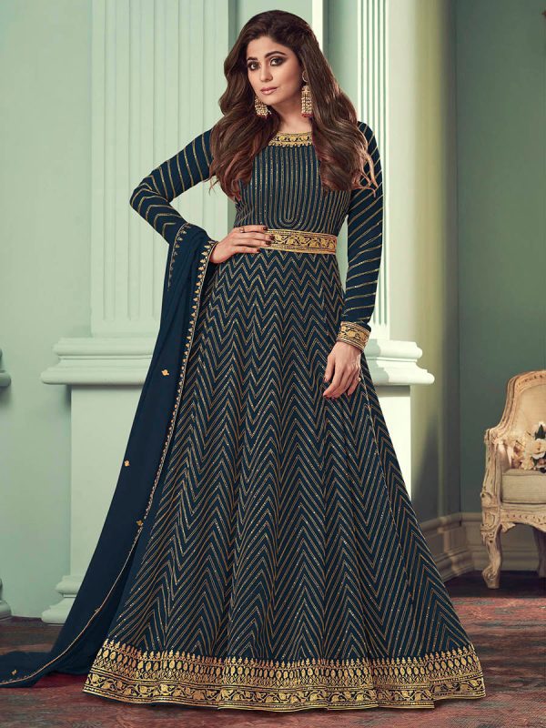 Myra Teal Real Georgette Embroidered Anarkali Suit Online now