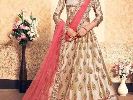 Myra Tortila Brown Satin Embroidered Lehenga Online