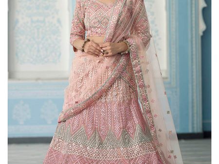 Myra Peach Organza Embroidered Lehenga For Cheap