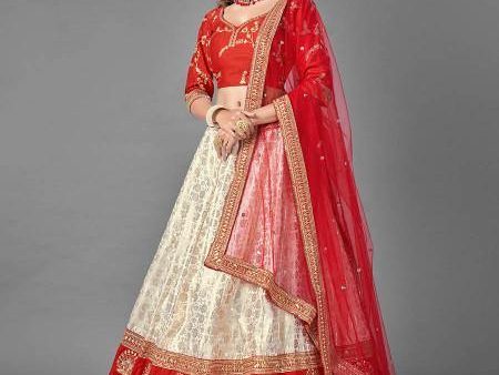 Myra Red Heavy Embroidered Art Silk & Jaquard Bridal Lehenga Discount