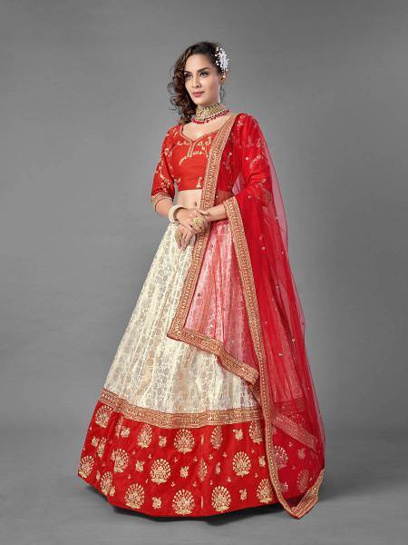 Myra Red Heavy Embroidered Art Silk & Jaquard Bridal Lehenga Discount