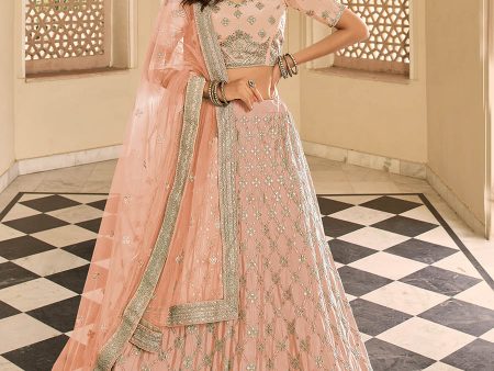 Myra Peach Organza Embroidered Lehenga Choli For Sale