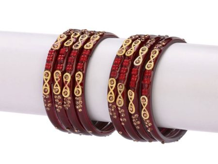 Afast Designer Fancy Party Bangle  Kada Set, Maroon, Glass, Pack Of 8 Cheap