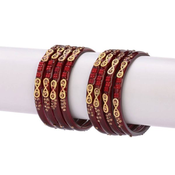 Afast Designer Fancy Party Bangle  Kada Set, Maroon, Glass, Pack Of 8 Cheap