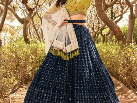 Myra Navy Blue Heavy Embroidered Party Wear Lehenga Discount