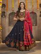 Myra Navy Blue Viscose Rayon and Cotton Embroidered with Print Designer Lehenga Hot on Sale