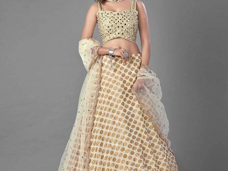 Myra White Heavy Embroidered Viscose Silk Bridal Lehenga Cheap