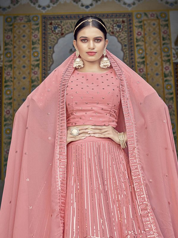 Myra Pink Georgette Embroidered Designer Lehenga Choli Hot on Sale