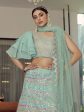 Myra Turquoise Organza Floral Print Embroidered Designer Lehenga For Discount