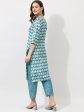 Kalini Blue Ethnic Motifs Printed Gotta Patti Pure Cotton Kurta with Trousers Hot on Sale