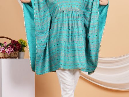 House of RP Women SkyBlue Rayon Ethnic Print Kaftan For Sale