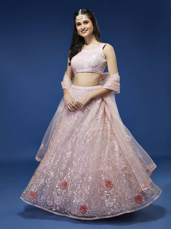 House of Panchhi Coral Net Sequinse Work Lehenga & Blouse, Dupatta Sale