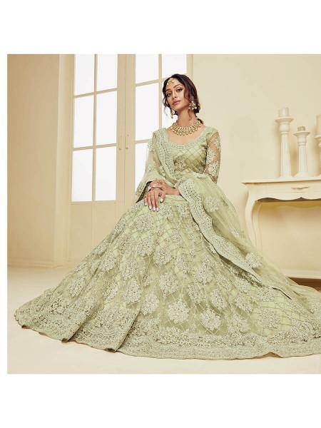 Myra Mint Green Heavy Embroidered Net bridal Lehenga Online now