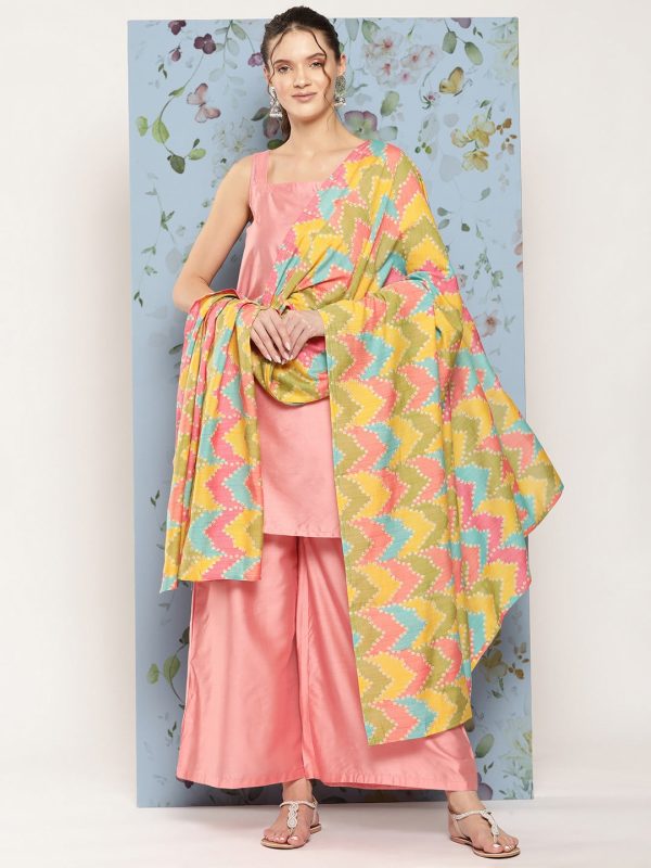 HERE&NOW Shoulder Straps Solid Straight Kurta with Palazzos & Printed Dupatta Cheap