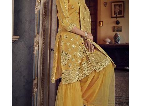 Myra Mustard Yellow Heavy Embroidered Gharara Suit Hot on Sale