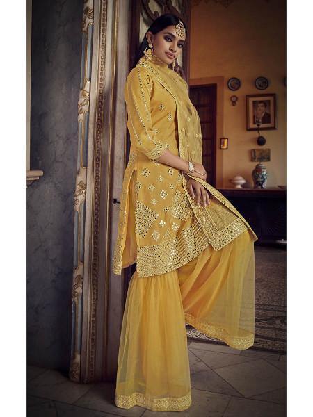 Myra Mustard Yellow Heavy Embroidered Gharara Suit Hot on Sale