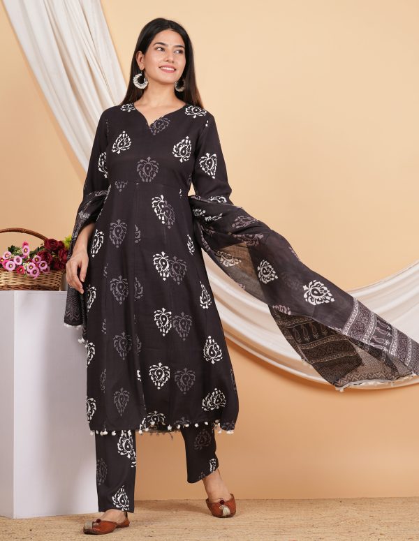 House of RP Wine Rayon Floral Print Kurta, Palazzo & Dupatta Set Fashion