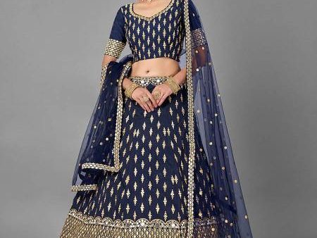 Myra Navy Blue Heavy Embroidered Art Silk bridal Lehenga Online