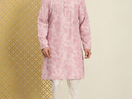 House of Pataudi Men Paisley Embroidered Sequinned Thread Work Jashn Kurta with Churidar Supply