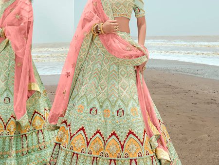 Myra Pista Green Gorgette Embroidered Designer Lehenga Choli Hot on Sale