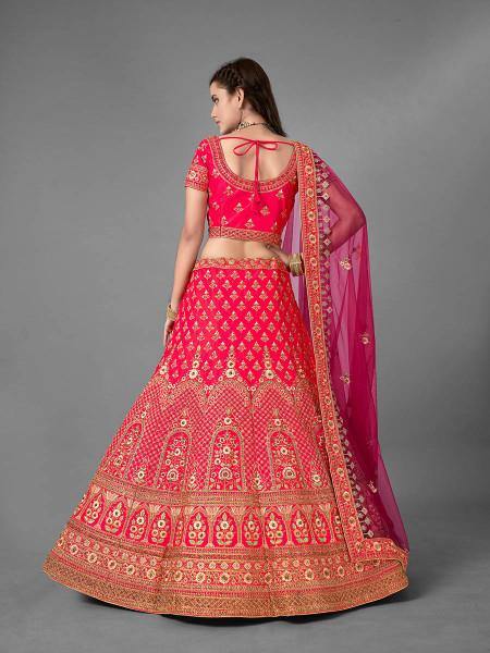 Myra Pink Heavy Embroidered Satin Bridal Lehenga Discount