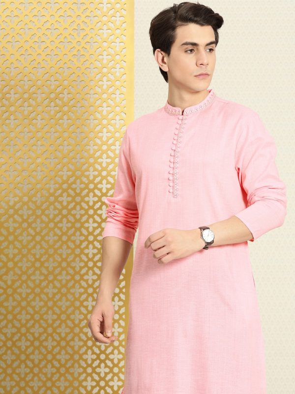 House of Pataudi Men Solid Thread Work Jashn Kurta Cheap