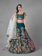 Myra Rama Green Heavy Embroidered Satin Velvet Bridal Lehenga Cheap