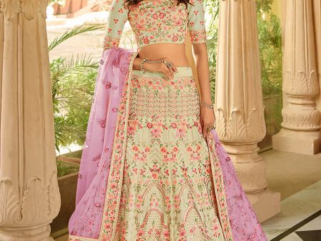 Myra Traditional Pista Organza Embroidered Lehenga Choli on Sale