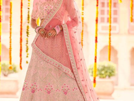 Myra Pink Georgette Heavy Embroidered Lehenga Online Hot Sale