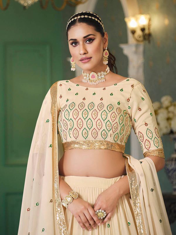 Myra Beige Georgette Embroidered Designer Lehenga Sale