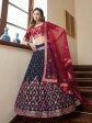 Myra Teal Blue and Maroon Georgette Embroidered Party Wear Lehenga Online