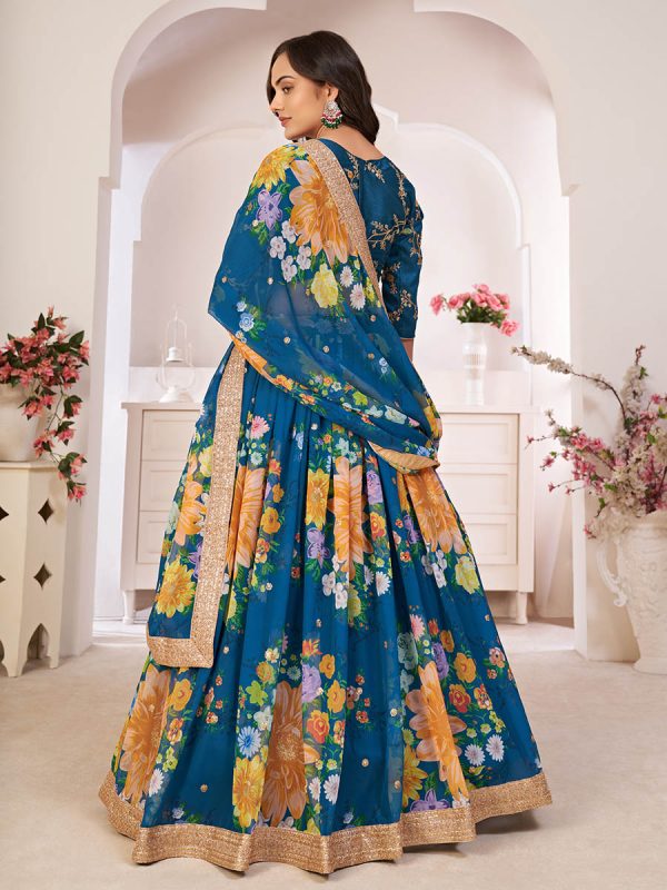 Myra Rama-Blue Digital Printed Georgette Lehanga Cheap