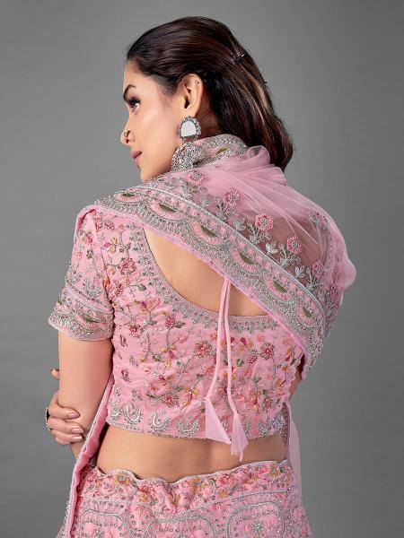 Myra Pink Heavy Embroidered Soft Net Bridal Lehenga Online Hot Sale