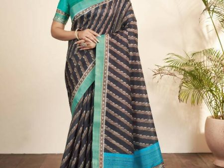 Navy Blue Bhagalpuri Silk Stripe printed with Stone Work & Hand Work Saree - Norita Nirvi Supply