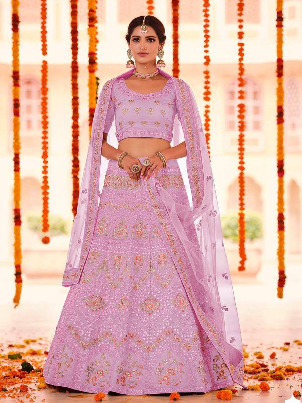 Myra Pink Organza Embroidered Designer Lehenga Online Hot Sale