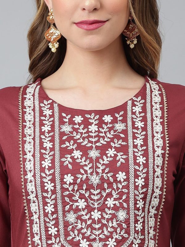 Khushal K Women Burgundy Yoke Design Kurta Online Sale