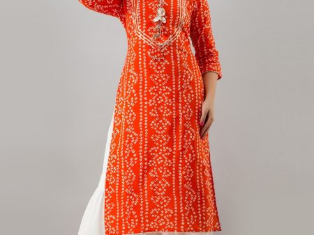 HERE&NOW Orange & White Bandhani Printed Gotta Patti Kurta with Sharara on Sale