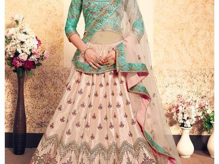 Myra Peach Satin Embroidered Lehenga For Discount