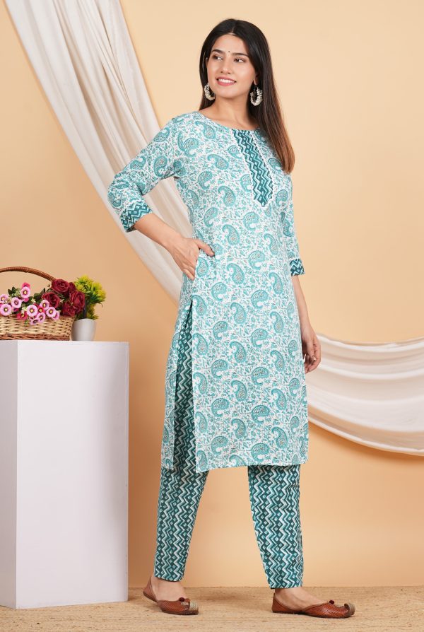 House of RP Women Green Rayon Ethnic Print Kurta & Pant Set Discount