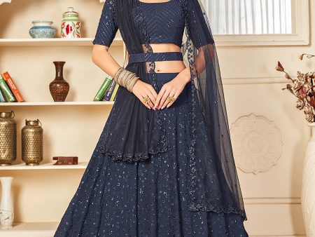 Myra Navy Blue Georgette Embroidered Lehenga Online Sale